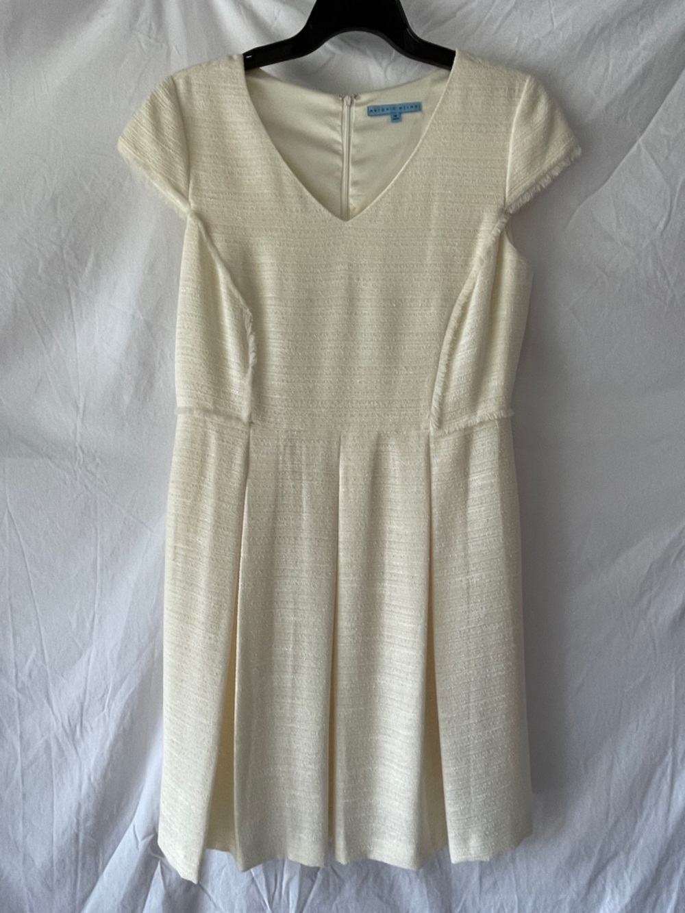 Women’s Antonio Melani Cream Tweed Cap-Sleeve V-Neck Dress Sz 14